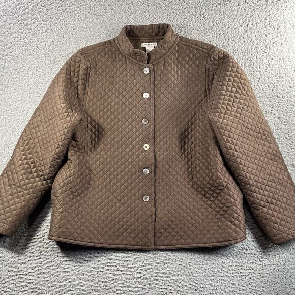PATTY KIM JACKET WOMENS LARGE BROWN 100% SILK QUILTED BUTTON MOCK NECK - Picture 1 of 10